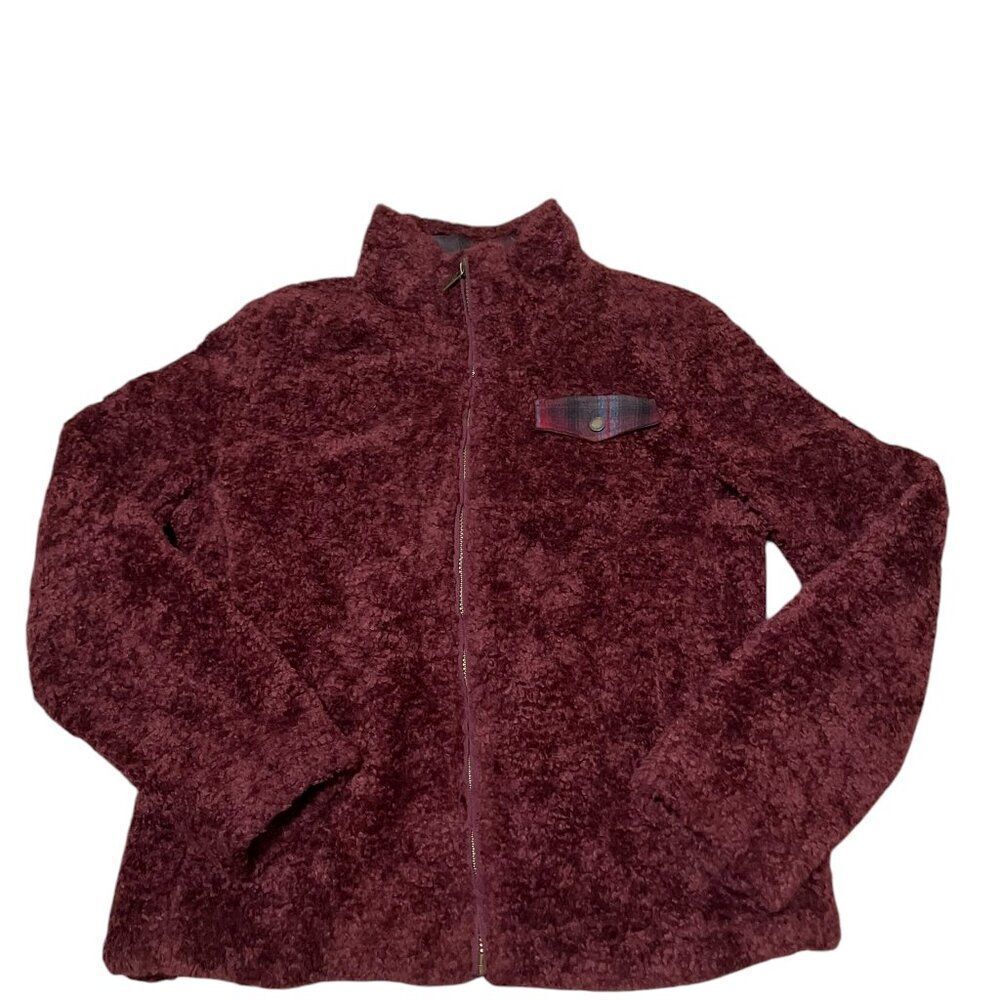 Pendleton Maroon Sherpa Fleece Fuzzy Full Zip Jacket Women's Sz Large
